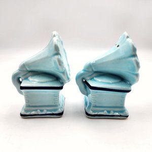 Vintage Spin Original Phonograph Salt & Pepper Shaker Set Blue Japan 3.50 in